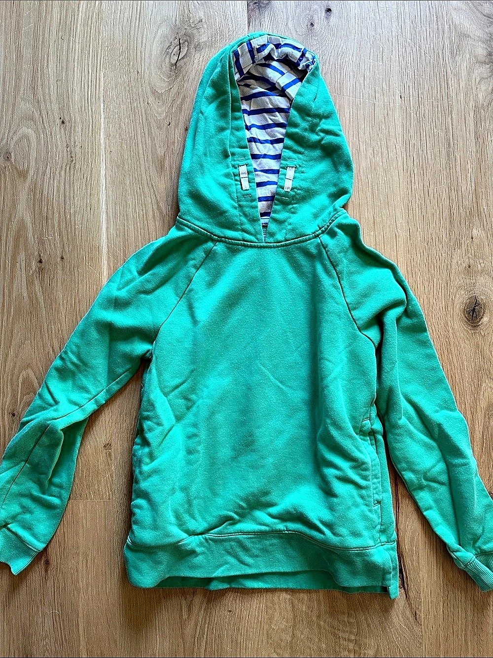 Mini Boden Girls Striped Hoodie Green & Blue Size 9-10Y Like New